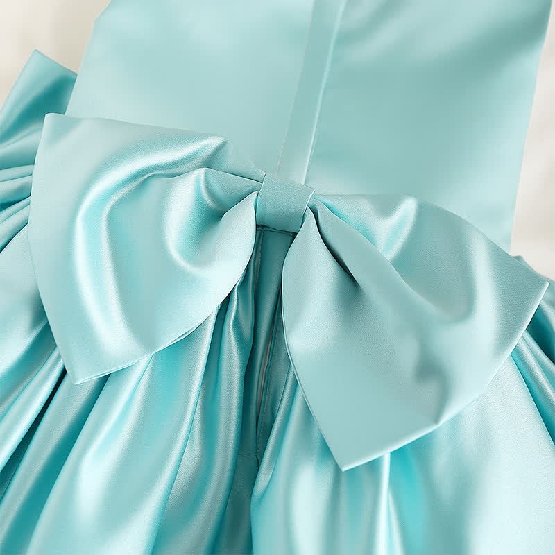 Chemical Fiber Blend Imitation Pearls Bow Sleeveless Mid-long Dresses - image 16