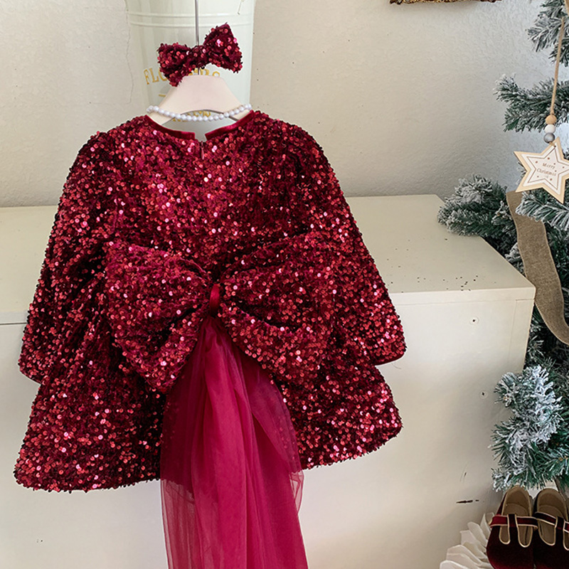 [Archive Sale] Cotton-blend Bow Fleece Sequins Long Sleeve Mid-long Dresses - image 10