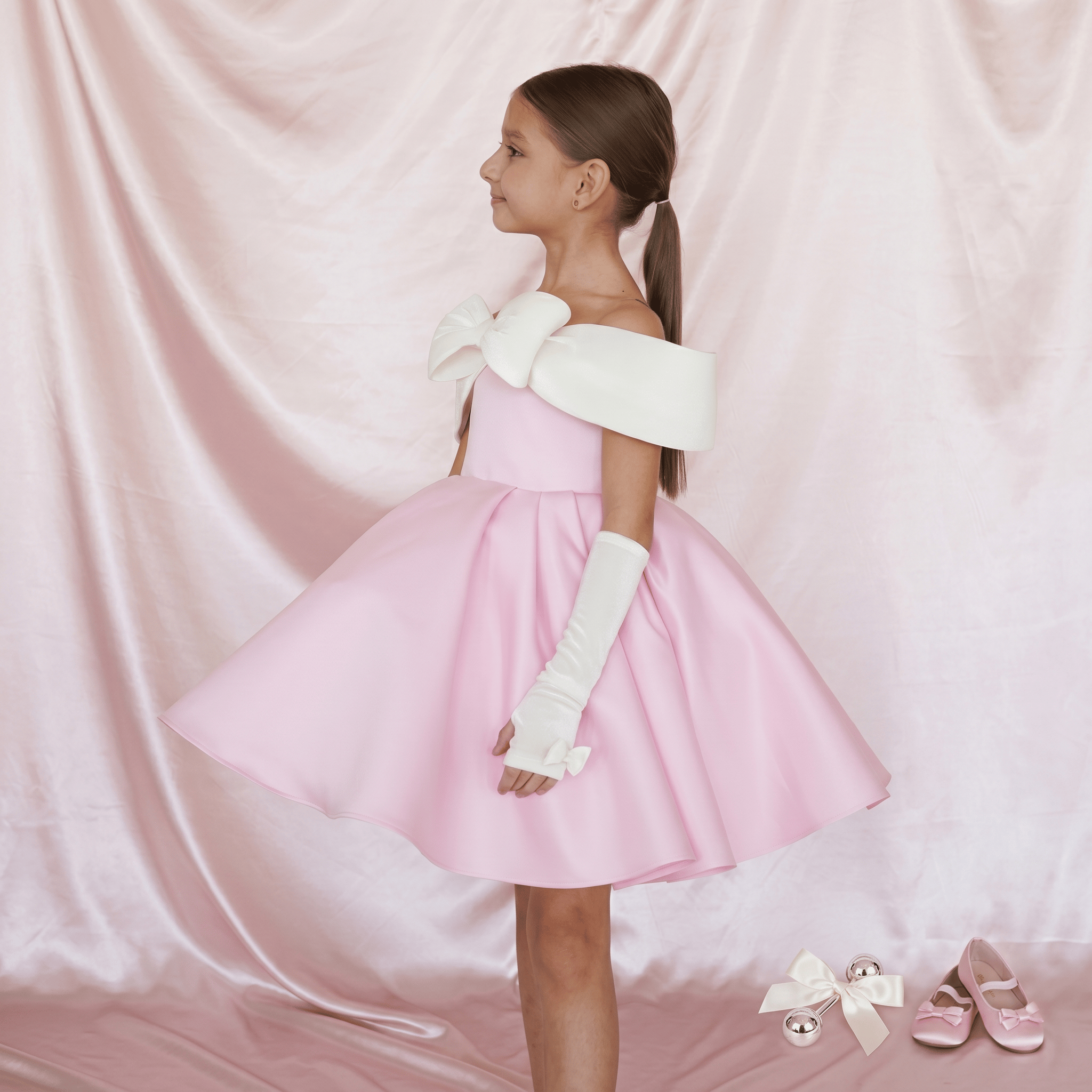 Satin Bow With Gloves  Dresses - image 4