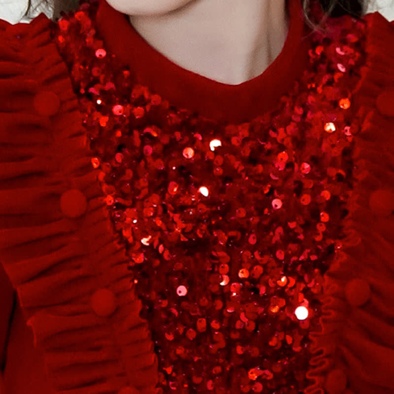 Velvet Sequins Flouncing Half Sleeve Mid-long Dresses - image 14