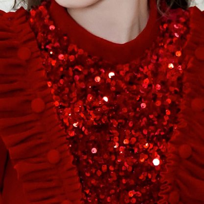 Velvet Sequins Flouncing Half Sleeve Mid-long Dresses - image 14