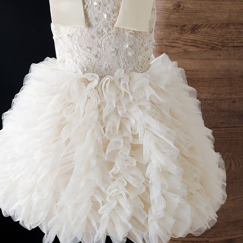 Chemical Fiber Blend Lace Bow Folds Sleeveless Mid-long Dresses - image 7