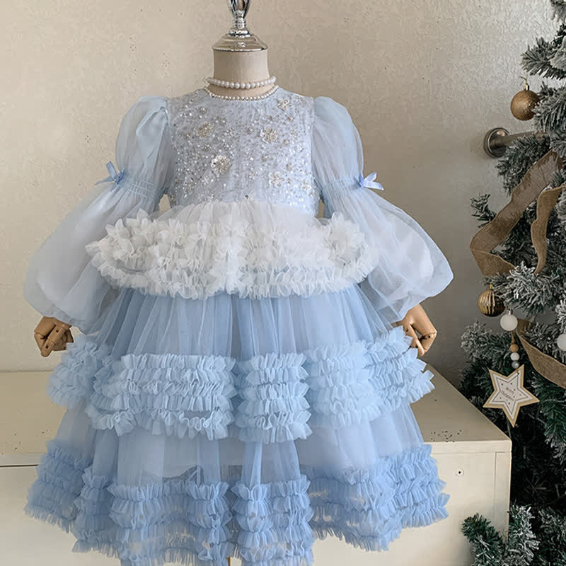 [Archive Sale] Mesh Sequins Folds Long Sleeve Mid-long Dresses - image 6