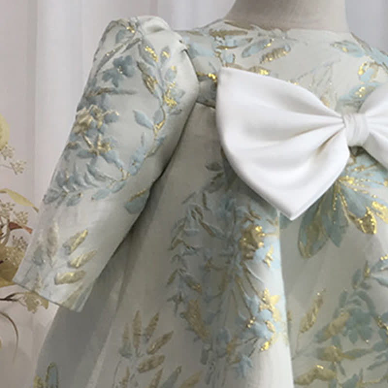 Jacquard Bow Long Sleeve Mid-long Dresses - image 16