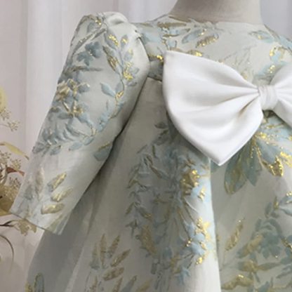 Jacquard Bow Long Sleeve Mid-long Dresses - image 16