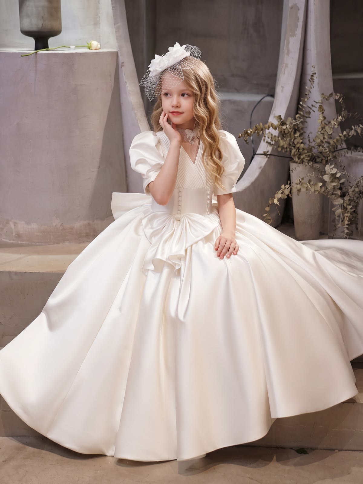 Satin Bow Short Sleeve Maxi Dresses - image 5