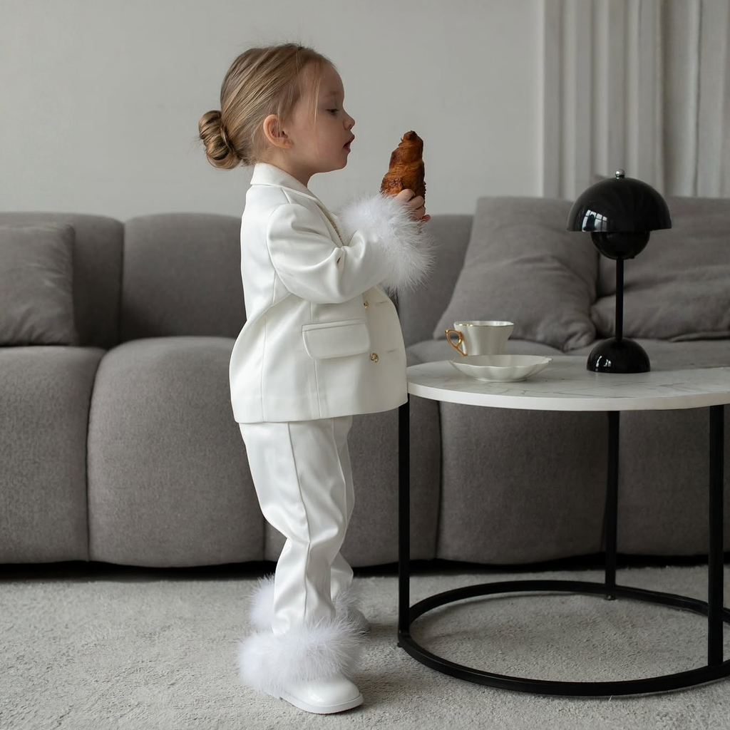 Acetate Feather-trimmed Removable Long Sleeve Two-piece Set - image 5