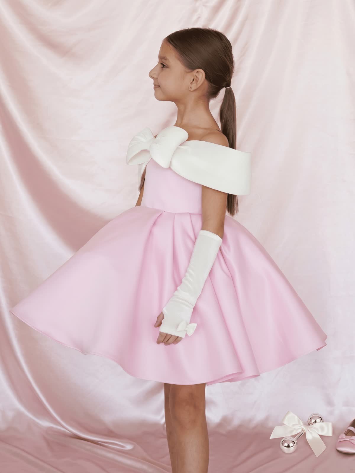 Satin Bow With Gloves  Dresses - image 4
