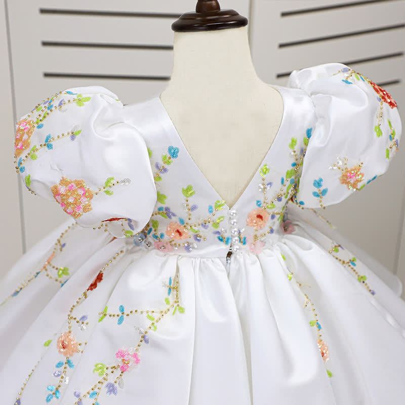 Satin Applique Short Sleeve Midi Dresses - image 6