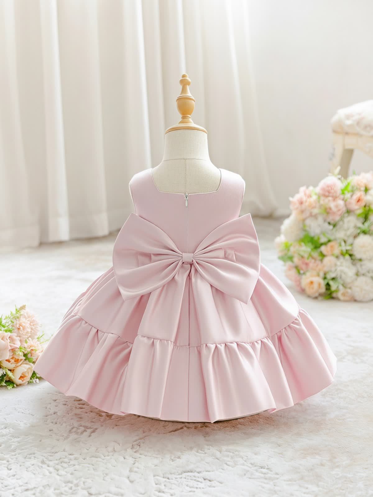 Chemical Fiber Blend Bow Sleeveless Short Dresses - image 5