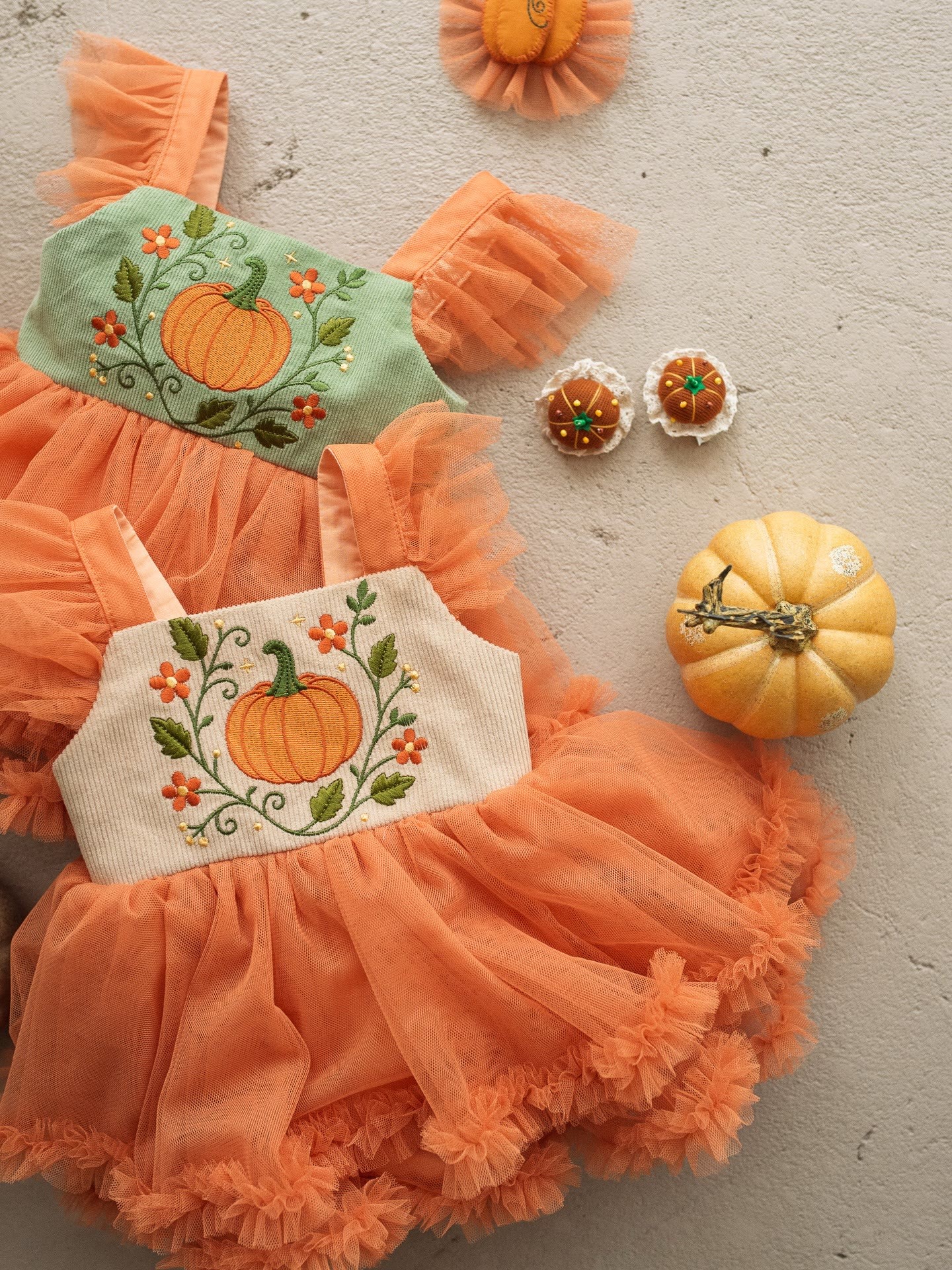 Mesh Embroidery Cap Sleeve Short Dresses - Beige & Orange - 4Y - image 6