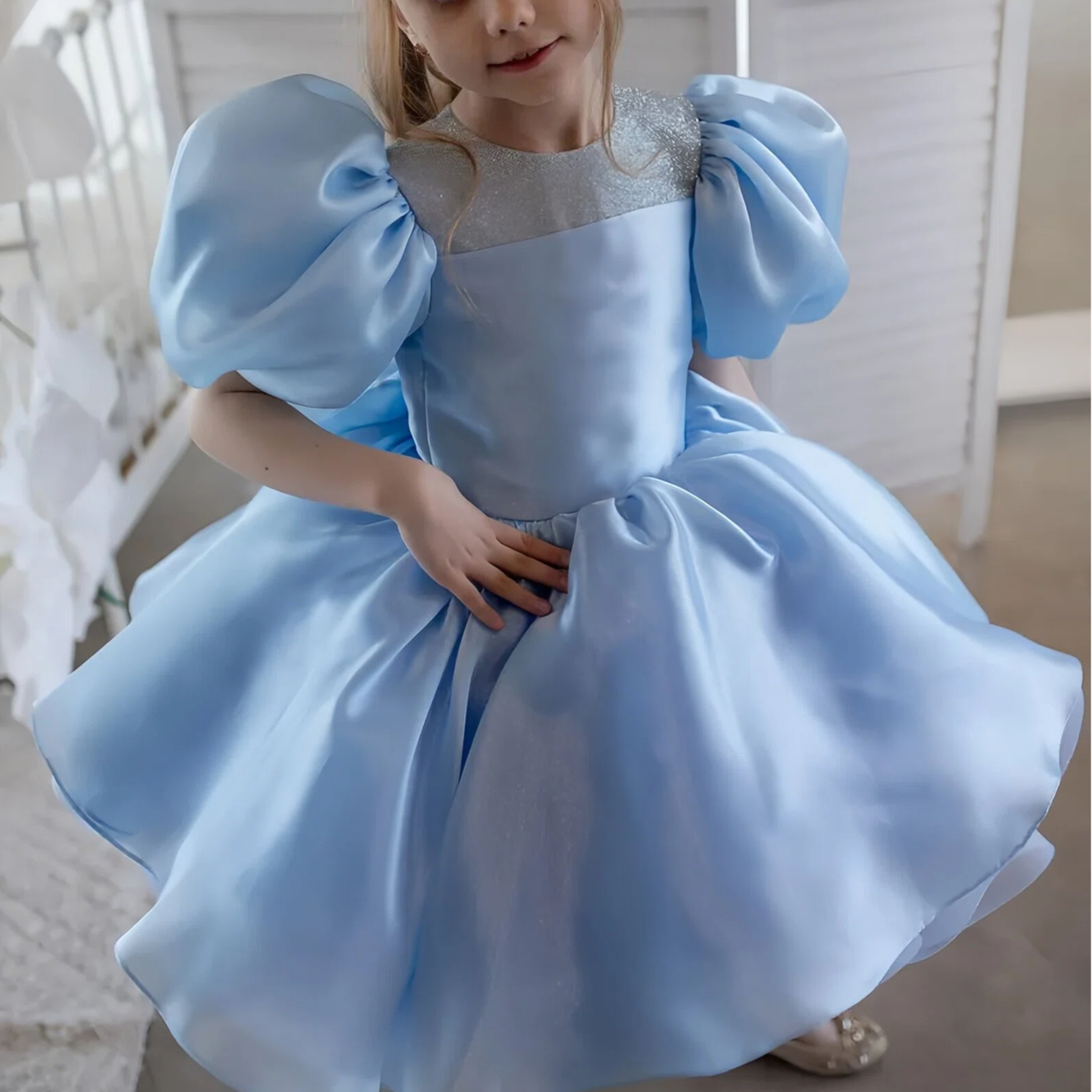 Organza Glitter Short Sleeve Short Dresses - image 6