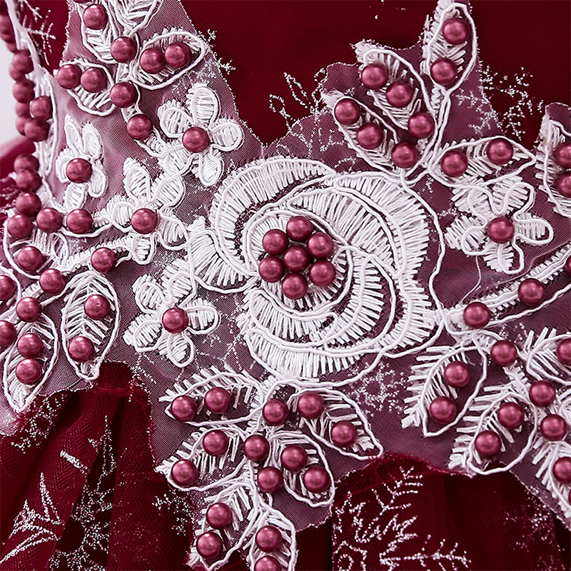 Mesh Christmas Folds Rosette Short Sleeve Mid-long Dresses - image 15