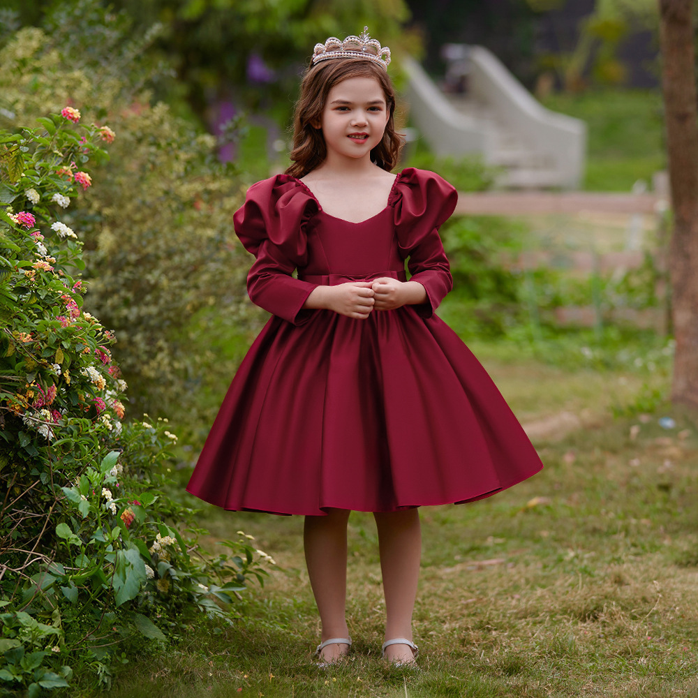 Satin Bow Long Sleeve Midi Dresses - image 9