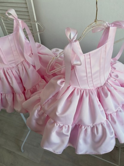 Satin Bow Sleeveless Short Dresses - image 10