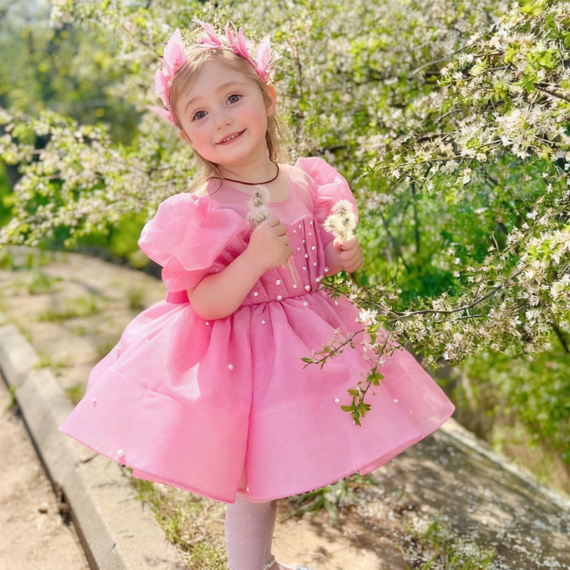 Chemical Fiber Blend Bow Imitation Pearls Short Sleeve Mid-long Dresses - image 13