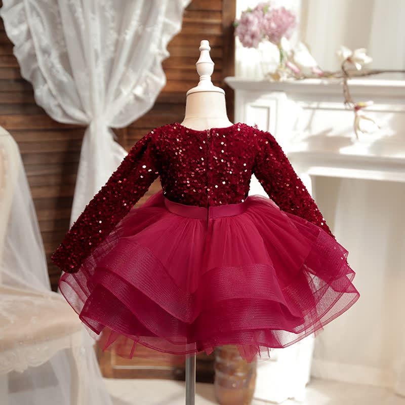 Sequins & Mesh Bow Long sleeve Mid-long Dresses - image 15