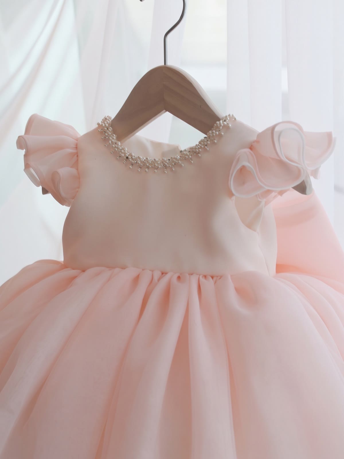 Organza Imitation Pearls Bow Cap Sleeve Midi Dresses - image 5