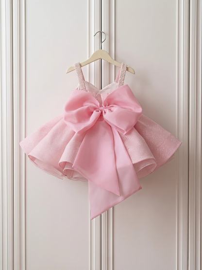 Sparkle Tulle Pearl Bow Sleeveless Short Dresses - image 3