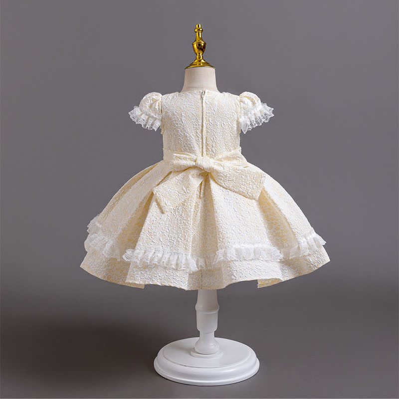 Chemical Fiber Blend Lace Bow Jacquard Short Sleeve Mid-long Dresses - image 3