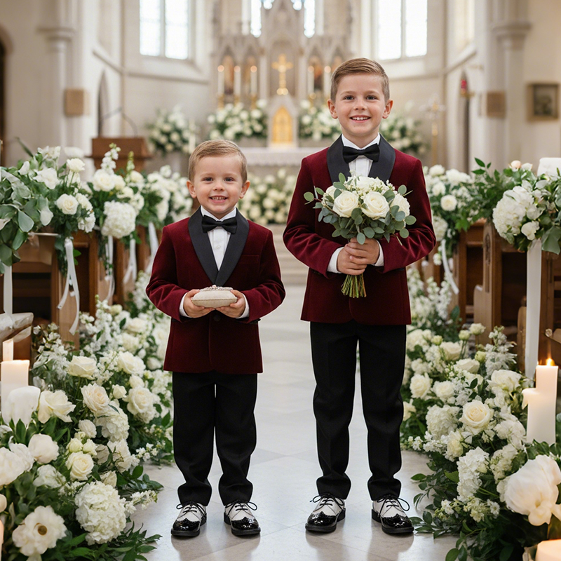 Velvet Button Pocket Stitching Long Sleeve Regular 4-piece Formal Suit - image 7