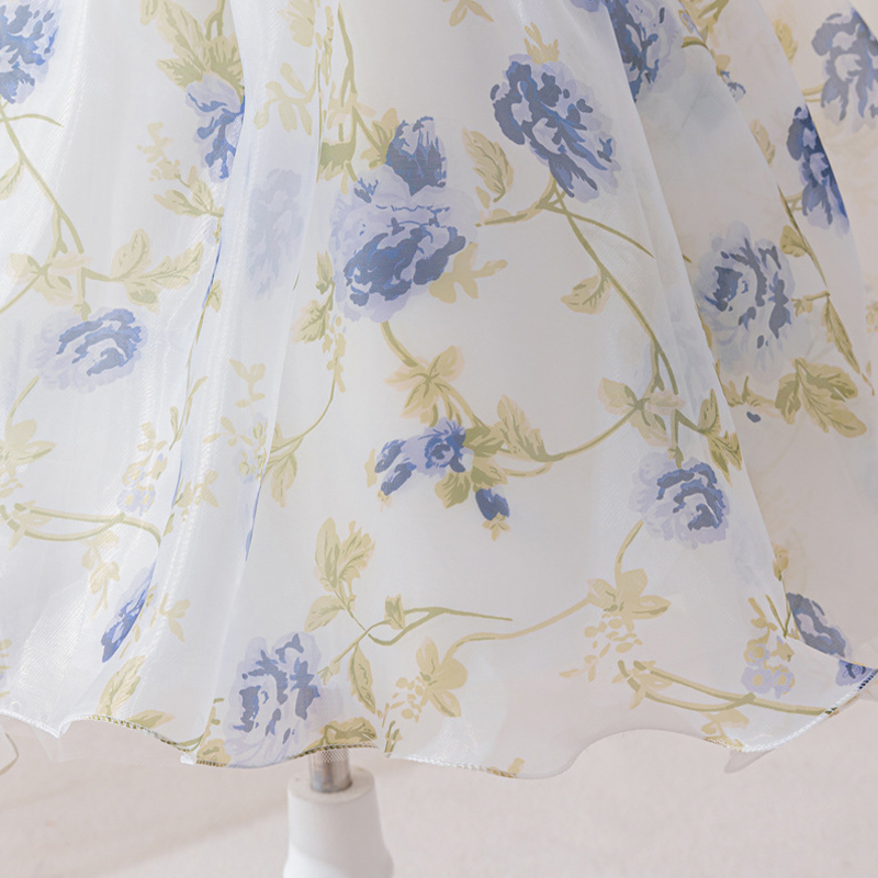 Organza Bow Split Joint Printing Short Sleeve Midi Dresses - image 13