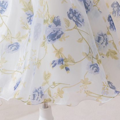 Organza Bow Split Joint Printing Short Sleeve Midi Dresses - image 13