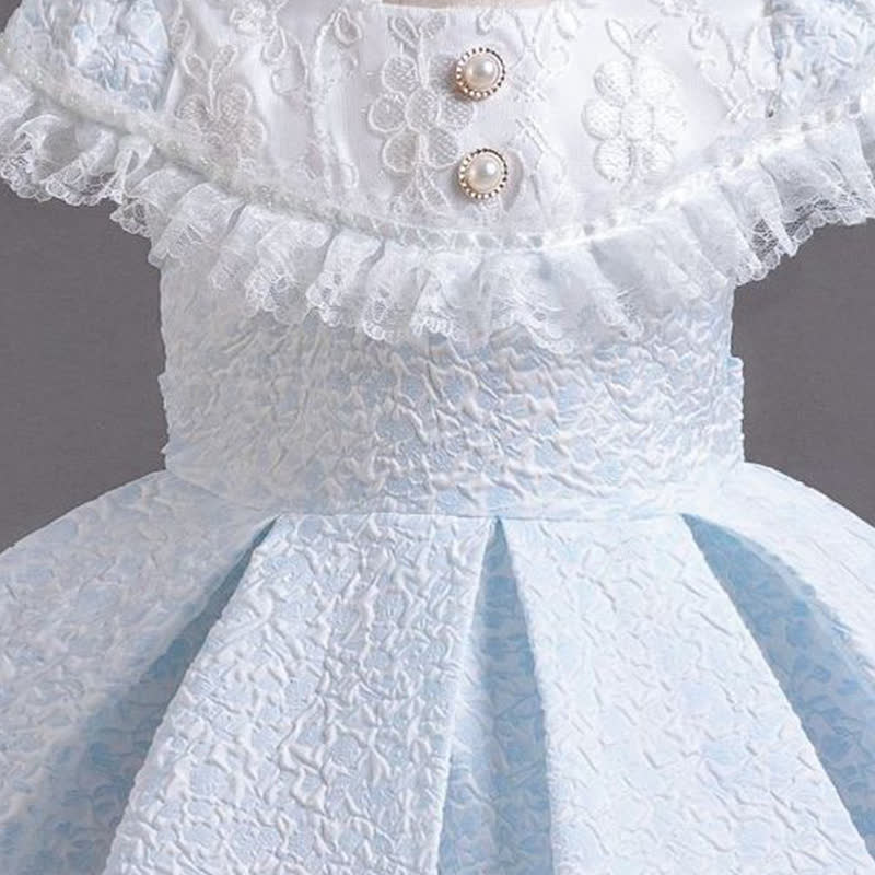 Chemical Fiber Blend Lace Bow Jacquard Short Sleeve Mid-long Dresses - image 13