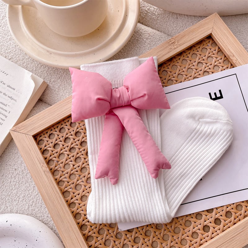 Solid With Bow Socks - White & Pink - 22cm-24.5cm - image 5