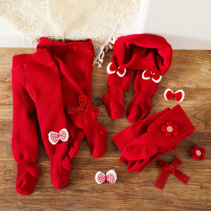 Solid With Bow Lace Thermal Leggings - image 1