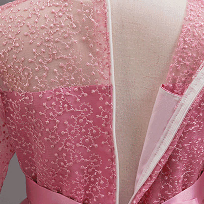 Mesh Lace Rosette Long Sleeve Maxi Dresses - image 10