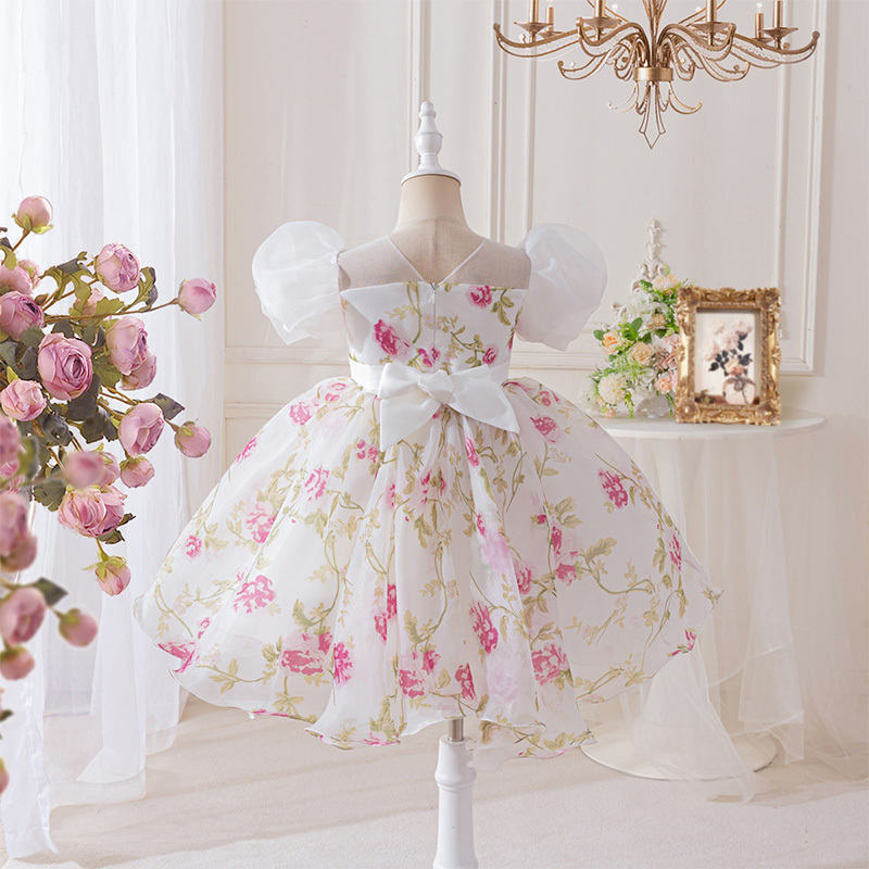 Organza Bow Split Joint Printing Short Sleeve Midi Dresses - image 17