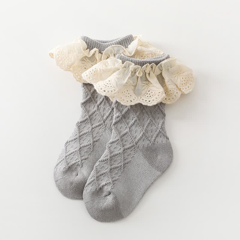 Solid Stitching Lace Socks - Gray - 3-5Y - image 8