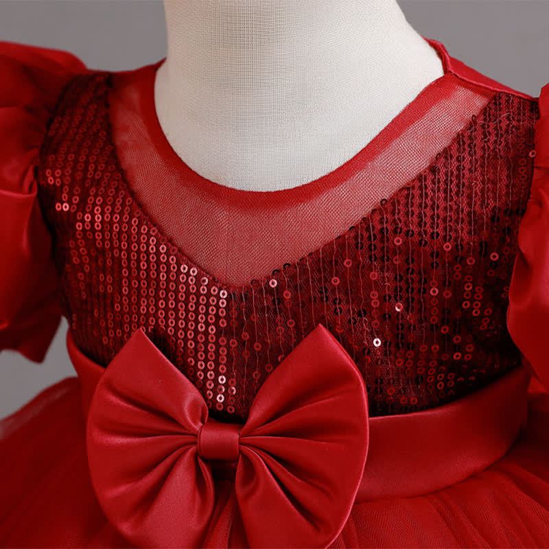 Mesh Bow Sequins Folds Short Sleeve Mid-long Dresses - image 28