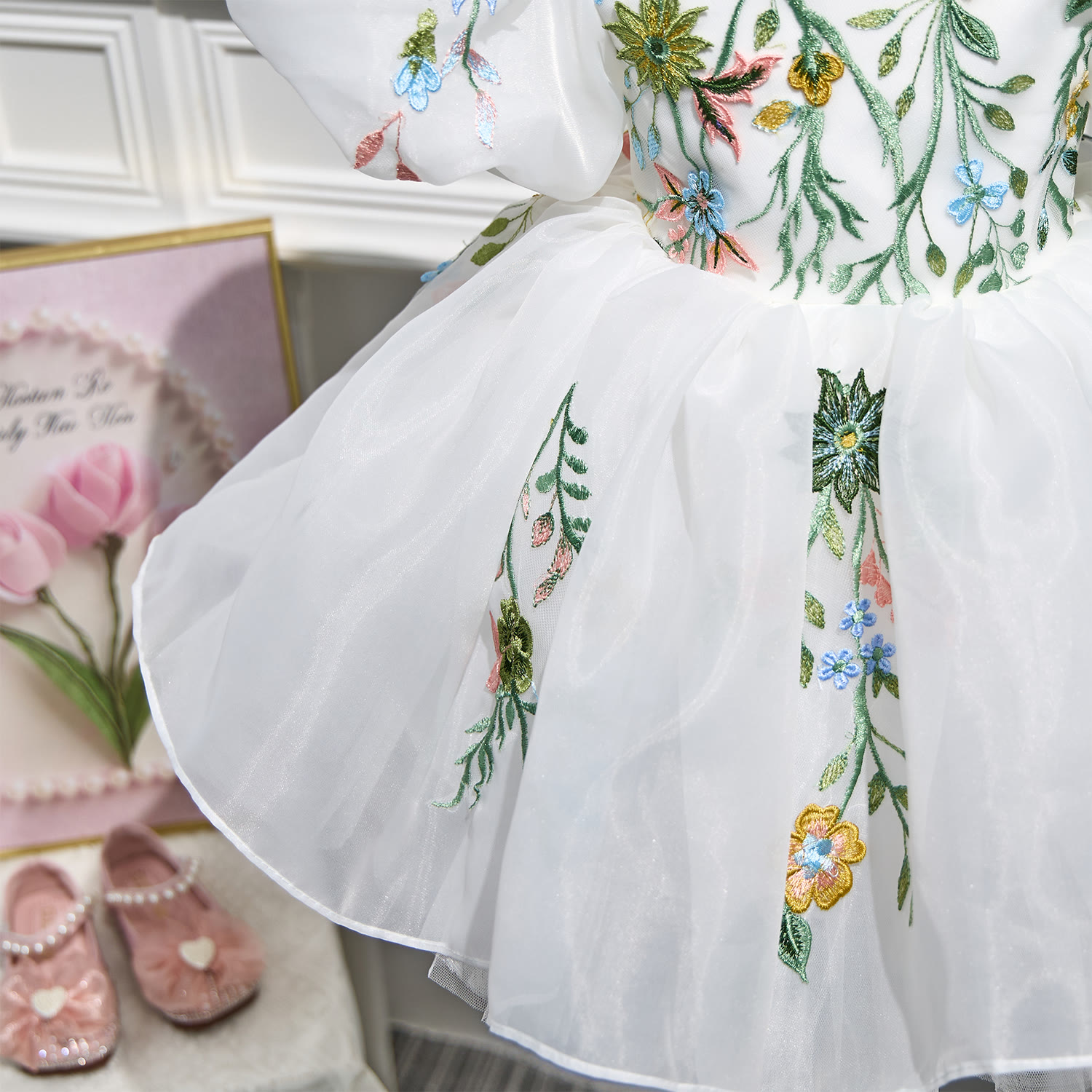 Organza Applique Short Sleeve Midi Dresses - image 11