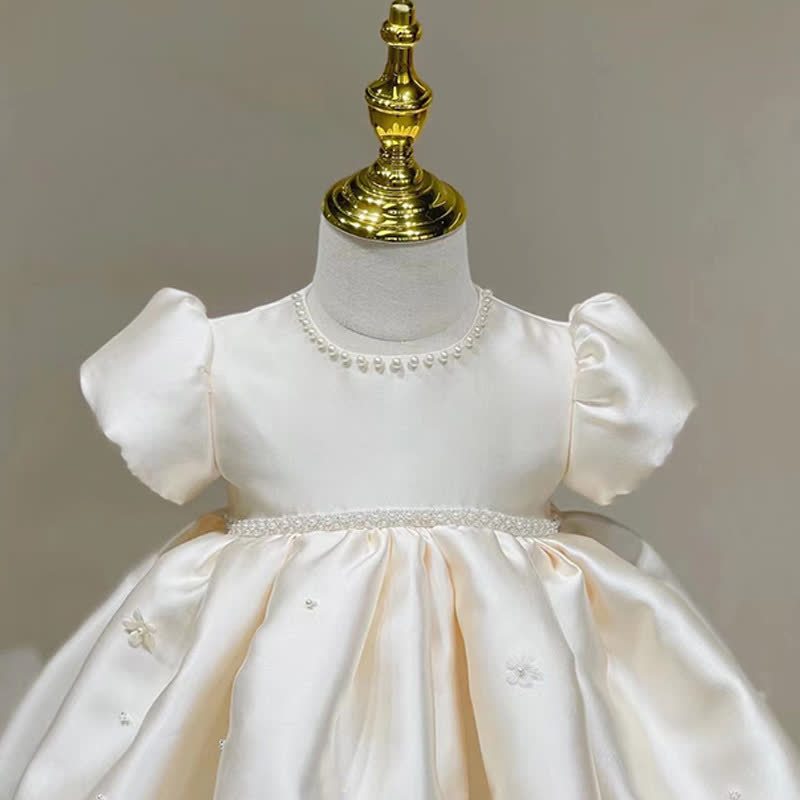 Satin Bow Pearl Short Sleeve Midi Dresses - image 4