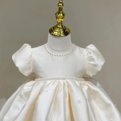 Satin Bow Pearl Short Sleeve Midi Dresses - image 4