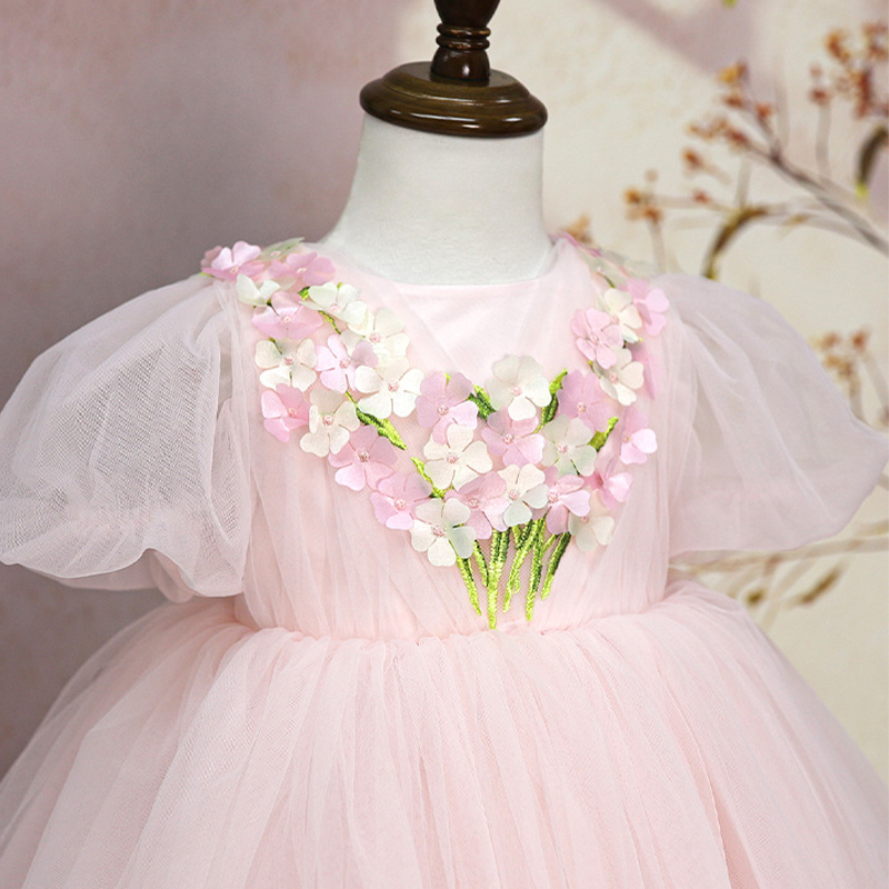 Mesh Rosette Short Sleeve Short Dresses - image 4