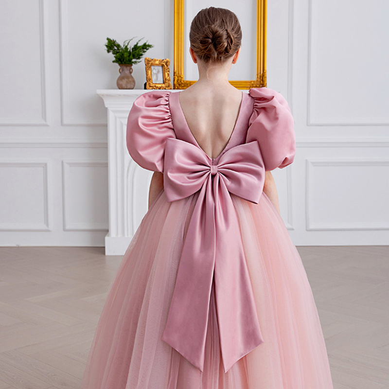 Satin Bow Folds Short Sleeves Maxi Dresses - image 4