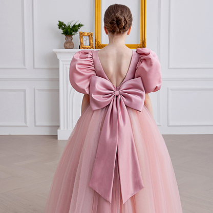 Satin Bow Folds Short Sleeves Maxi Dresses - image 4