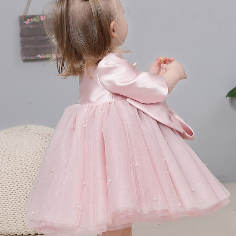 Satin Bow Long Sleeve Midi Dresses - image 5