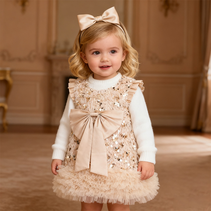 Mesh Sequins & Bow Sleeveless Mid-long Dresses - image 6