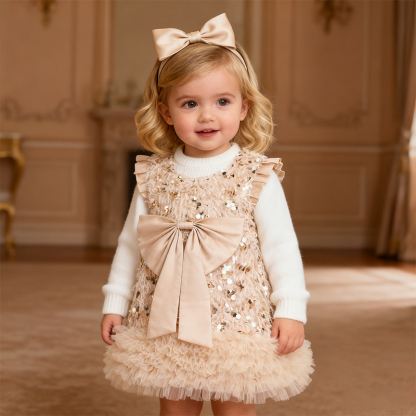 Mesh Sequins & Bow Sleeveless Mid-long Dresses - image 6