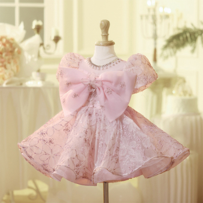 Jacquard Bow Short Sleeve Midi Dresses - image 3