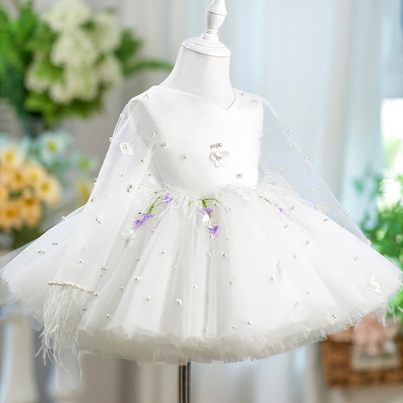 Mesh Embellished Feather-trimmed Long Sleeves Midi Dresses - image 3