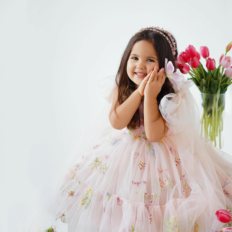 Mesh Floral-embroidered Sleeveless Mid-long Dresses - image 32