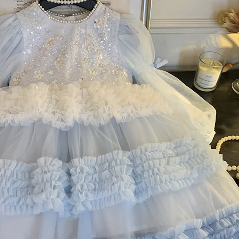 [Archive Sale] Mesh Sequins Folds Long Sleeve Mid-long Dresses - image 8