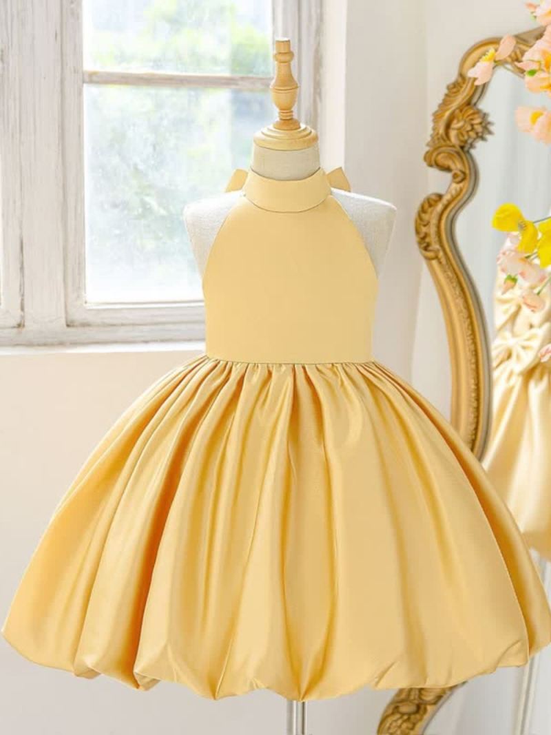 Satin Bow Backless Sleeveless Short Dresses - Golden - 8Y - image 17