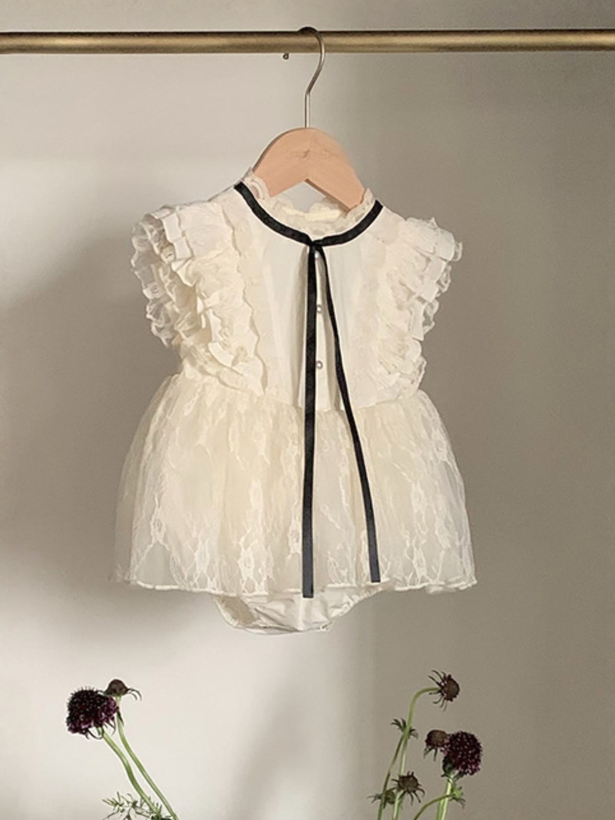 Lace Bow Cap Sleeve Shorts Bodysuit Without Hat - image 5