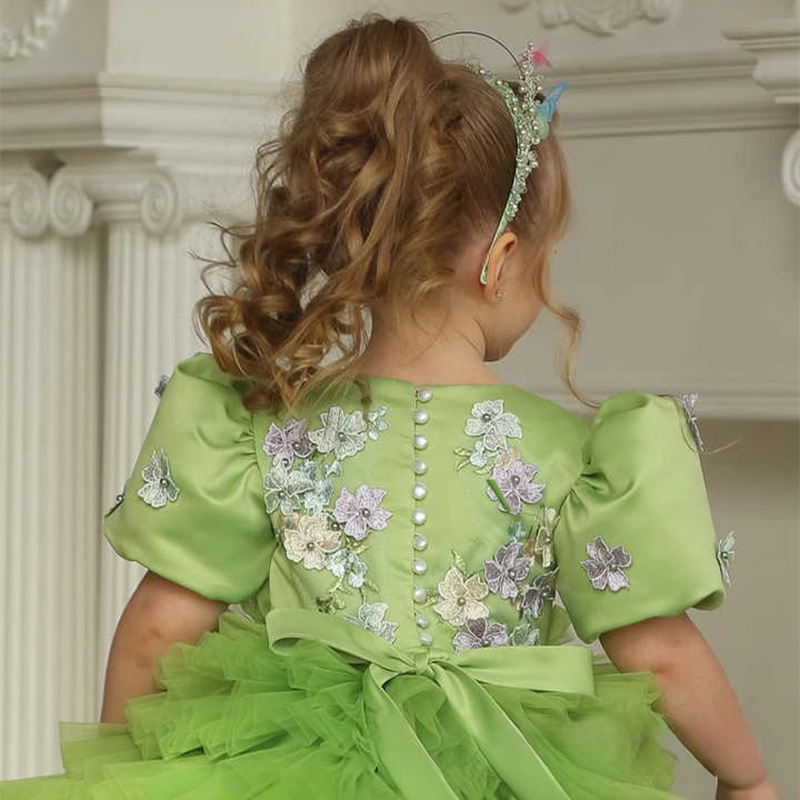 Mesh Rosette Folds Short Sleeves Mid-long Dresses - image 4